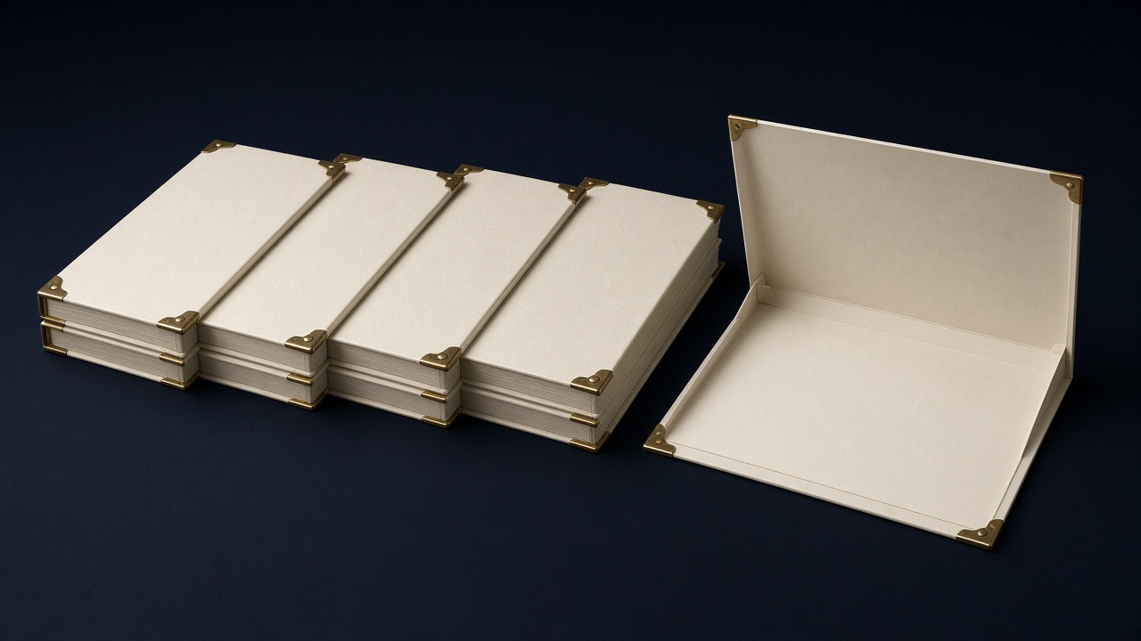 Four full folders and one empty folder pulled forward.